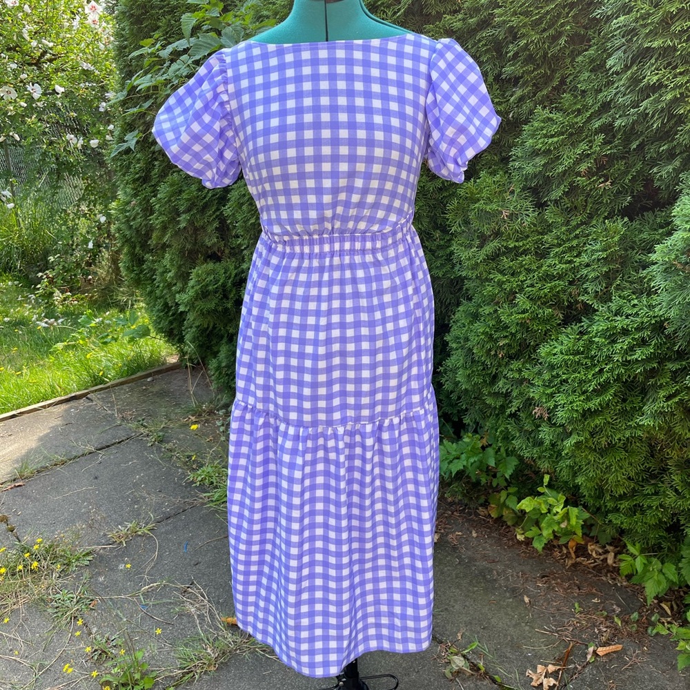 Handmade Purple Gingham Backless Cottagecore Dress